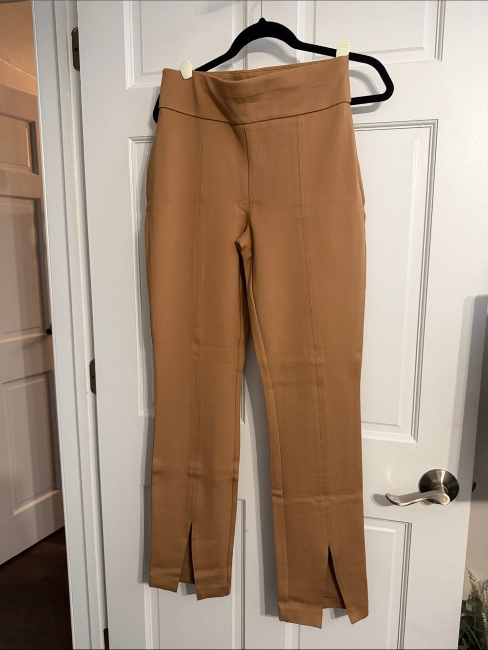Express Camel Straight-Leg Split-Hem Pants